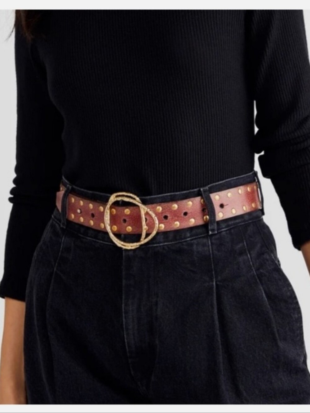 We The Free Free People Lasso Cognac Leather Studded Belt Patchwork Suede Belts - Picture 8 of 9